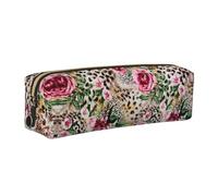 EWQrtyy Astuccio in pelle con stampa leopardata con stampa di rose e tigre, astuccio con cerniera, porta accessori, borsa per cancelleria, regalo per il rientro a scuola, Oro, Taglia unica, Astuccio