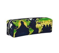 EWQrtyy Astuccio in pelle con stampa mappa del mondo, astuccio con cerniera, porta accessori, borsa per cancelleria, regalo per il ritorno a scuola, Argento, Taglia unica, Astuccio per trucchi