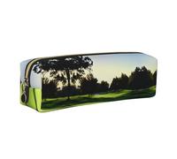 EWQrtyy Astuccio in pelle per penna da scuola con stampa campo da golf, custodia con cerniera, porta accessori, borsa per cancelleria, regalo per il ritorno a scuola, Oro, Taglia unica, Astuccio per