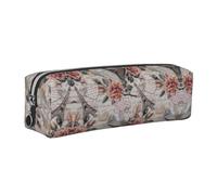 EWQrtyy Astuccio portapenne in pelle con stampa Torre Eiffel con fiore Parigi, astuccio con cerniera, porta accessori, borsa per cancelleria, regalo per il ritorno a scuola, Argento, Taglia unica