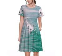 EWQrtyy Beach Surf Primavera Comfort Abito a maniche corte da donna con tasche, gonna estiva fluida a trapezio con elastico in vita, set da donna, Nero , L