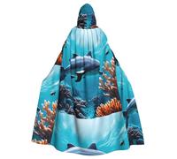 EWQrtyy Bellissimo mantello subacqueo con stampa di delfini e corallo, mantello con cappuccio per Halloween per feste in costume, forniture per feste di carnevale con grande cappuccio