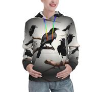 EWQrtyy Black Crow Birds On A Branch - Felpa con cappuccio da donna, morbida, di peso medio, casual, pullover invernale con tasca, Nero , L