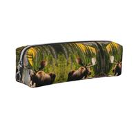 EWQrtyy Deer Bear Moose 1 Astuccio in pelle per penne e matite, con cerniera, porta accessori, borsa per cancelleria, regalo per il ritorno a scuola, Argento, Taglia unica, Astuccio per trucchi