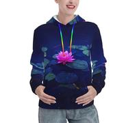 EWQrtyy Felpa con cappuccio da donna rosa brillante Lotus morbida di peso medio casual felpe con cappuccio, pullover invernale con tasca, Nero , M