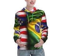 EWQrtyy Felpe con cappuccio da donna con bandiere americane e brasiliane, morbide, di peso medio, casual, con cappuccio, pullover invernale con tasca, Nero , S