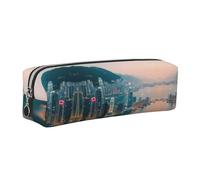 EWQrtyy Hong Kong Printing School Astuccio in pelle con cerniera, porta accessori, borsa per cancelleria, regalo per il ritorno a scuola, Argento, Taglia unica, Astuccio per trucchi