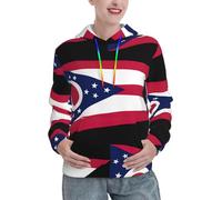 EWQrtyy Ohio State Flag - Felpa con cappuccio da donna, morbida, di peso medio, casual, con cappuccio, pullover invernale con tasca, Nero , XL