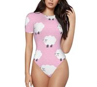 EWQrtyy Pink Sheep Donne Girocollo Maniche Corte Slim Fit Casual Basic Extender Body, Nero , L