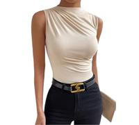EWRGJB Canottiera a Coste da Donna Estiva Sexy - Collo Sciallato, Senza Maniche, Slim Fit, Basic(Albicocca,S)