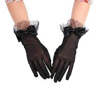 EWUHYFP 2 Pair Sexy Transparentes Dot Print Black Mesh Tulle Glove Spring Summer Thin Short Club Prom Party Dancing Dress(2Pair black)