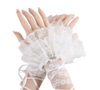 EWUHYFP 2Pair Black/White Fingerless Gloves Floral Lace Elastic Ruffled Design Bow Tie Sleeve(White-Long)