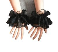EWUHYFP 2pair Lace Short Gloves for Women Bridal Wedding Dress Accessories Banquet Thin Mittens Mesh(Black 2)