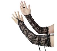 EWUHYFP 2pair Sexy Summer Female Hook Finger Sunscreen Long Lace Sleeve Mitten Women Driving Diamond Mesh Black Silk Sex Glove(Black)