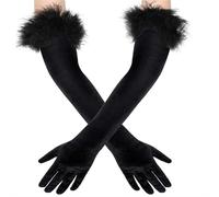 EWUHYFP 2pair Silk Satin Dance Party Gloves Elastic Long Female Cuff Feather Elegant Makeup Opera Stage Wedding(Color1)