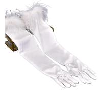 EWUHYFP 2pair Silk Satin Dance Party Gloves Elastic Long Female Cuff Feather Elegant Makeup Opera Stage Wedding(Color3)