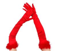 EWUHYFP 2pair Silk Satin Dance Party Gloves Elastic Long Female Cuff Feather Elegant Makeup Opera Stage Wedding(Color2)