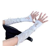 EWUHYFP 2pair Sweet Strapping Bow Fishnet Lace Fingerless Gloves Sexy Floral Sunscreen Oversleeve Elastic Mesh Handwear(WHITE)