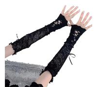 EWUHYFP 2pair Sweet Strapping Bow Fishnet Lace Fingerless Gloves Sexy Floral Sunscreen Oversleeve Elastic Mesh Handwear(Black)