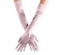 EWUHYFP 2pair Women Solid Color Satin Wedding Party Gloves Skin Opera/Elbow/Wrist Stretch Finger Long Carnival(Rose Gold)