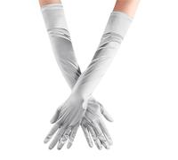 EWUHYFP 2pair Women Solid Color Satin Wedding Party Gloves Skin Opera/Elbow/Wrist Stretch Finger Long Carnival(Silver)