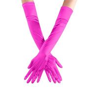 EWUHYFP 2pair Women Solid Color Satin Wedding Party Gloves Skin Opera/Elbow/Wrist Stretch Finger Long Carnival(Hot Pink)