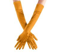 EWUHYFP 2pair Women Solid Color Satin Wedding Party Gloves Skin Opera/Elbow/Wrist Stretch Finger Long Carnival(Yellow)