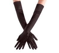 EWUHYFP 2pair Women Solid Color Satin Wedding Party Gloves Skin Opera/Elbow/Wrist Stretch Finger Long Carnival(Coffee)