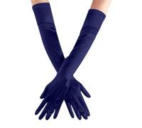 EWUHYFP 2pair Women Solid Color Satin Wedding Party Gloves Skin Opera/Elbow/Wrist Stretch Finger Long Carnival(Deep Blue)