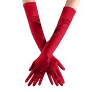 EWUHYFP 2pair Women Solid Color Satin Wedding Party Gloves Skin Opera/Elbow/Wrist Stretch Finger Long Carnival(Wine)