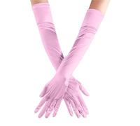 EWUHYFP 2pair Women Solid Color Satin Wedding Party Gloves Skin Opera/Elbow/Wrist Stretch Finger Long Carnival(Pink)