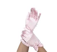 EWUHYFP 2pair Women Summer Pearl Lace Bow Sunscreen Cycling Driving Mittens Thin Short Satin Elastic Dress Gloves(Pink)
