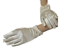 EWUHYFP 2pair Women Summer Pearl Lace Bow Sunscreen Cycling Driving Mittens Thin Short Satin Elastic Dress Gloves(Beige White A)