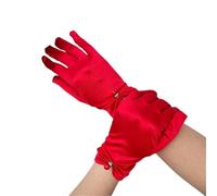 EWUHYFP 2pair Women Summer Pearl Lace Bow Sunscreen Cycling Driving Mittens Thin Short Satin Elastic Dress Gloves(Red)