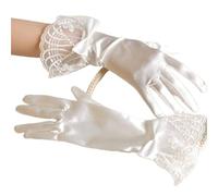 EWUHYFP 3 Pair Cos White Satin Gloves Wedding Mesh Elegant Bow Knot Sweet Short Glove Lace Women Dress(Color10)