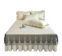 EWUHYFP 3 Pcs Lace Knit Bed Skirt Solid Color Queen King Bedspread On The Ruffle Home With Pillowcases(Beige,3 pcs 150x200cm)