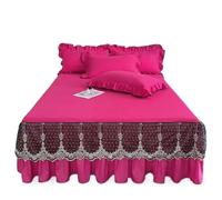 EWUHYFP 3 Pcs Lace Knit Bed Skirt Solid Color Queen King Bedspread On The Ruffle Home With Pillowcases(Rose Red,3 pcs 180x220cm)