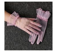 EWUHYFP 3pair Elastic Transparent Women Tulle Gloves Ultra Thin Full Finger Gauze Lace Bridal Short Wedding Mesh Ladies(Pink)