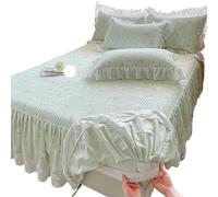EWUHYFP 3Pcs Lace Ruffles Floral Pure Cotton Quilted Bed Skirt, Mattress Cover, Bedspread, Sheet, Fitted, With Pillowcases(Color06,180X200cm 3pcs)