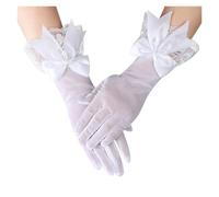 EWUHYFP 4 Pair Wedding Lace Mesh Gloves Ladies White Wrist Women Large Bow Knot Marriage Glove Evening Party Cosplay Accessories(H - white)