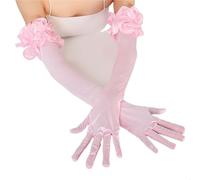 EWUHYFP 55CM Opera Stage Pink Satin Elastic Wedding Dress Etiquette Gloves Retro Banquet Dance Performance Flower Lace Women Long