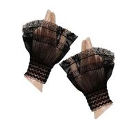 EWUHYFP Guanti In Pizzo Detachable Pleated Flared Sleeve False Lace Cuffs White Wristband Decorative(Black)