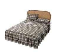EWUHYFP Padded Bed Skirt Thickened And Non-slip Single-piece Version Dust-proof Plaid Printing, No Pillowcase(Early spring grey,180x200cm 1pcs)