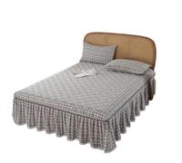 EWUHYFP Padded Bed Skirt Thickened And Non-slip Single-piece Version Dust-proof Plaid Printing, No Pillowcase(Shangcai grey,180x200cm 1pcs)