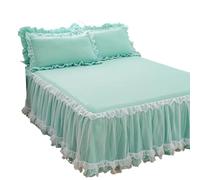 EWUHYFP Pink Lace Lotus Leaf Bed Skirts Princess Style Solid Color Bedspread Cover Non-Slip Sheets Without Pillowcase(Color-08,200x220cm 1pcs)