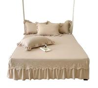 EWUHYFP Princess Style Knitted Solid Color Bed Skirt Single Piece Household Lace Embroidered, No Pillowcase(Shallow khaki,150x200cm 1pcs)