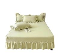EWUHYFP Princess Style Knitted Solid Color Bed Skirt Single Piece Household Lace Embroidered, No Pillowcase(Olive green,180x200cm 1pcs)