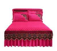 EWUHYFP Quilted Bed Skirt Winter Warm Thicken Velvet Bedspread King Good Hand Feeling Not Included Pillowcase(Rose Red,1pc Skirt 150x200cm)