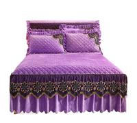 EWUHYFP Quilted Bed Skirt Winter Warm Thicken Velvet Bedspread King Good Hand Feeling Not Included Pillowcase(Purple,1pc Skirt 150x200cm)