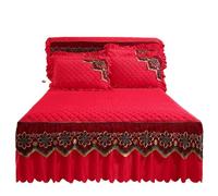 EWUHYFP Quilted Bed Skirt Winter Warm Thicken Velvet Bedspread King Good Hand Feeling Not Included Pillowcase(Red,1pc Skirt 180x200cm)